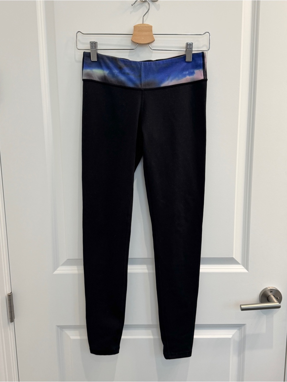 Ivivva Black Leggings with Blue and Purple Tie-Dye Waistband